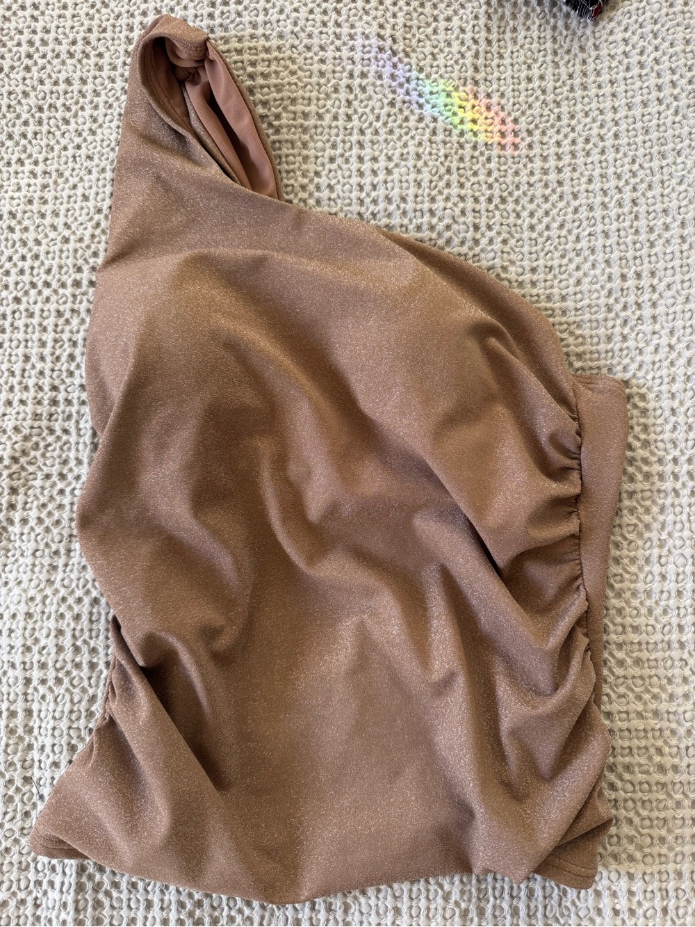 Lands' End One-Shoulder tankini and bottom Set in sparkly light gold